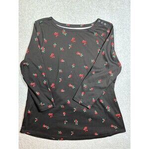 Charter Club Women’s 3/4 Sleeve Shirt Red Rose AOP‎ Size PXL Pima Cotton Flowers